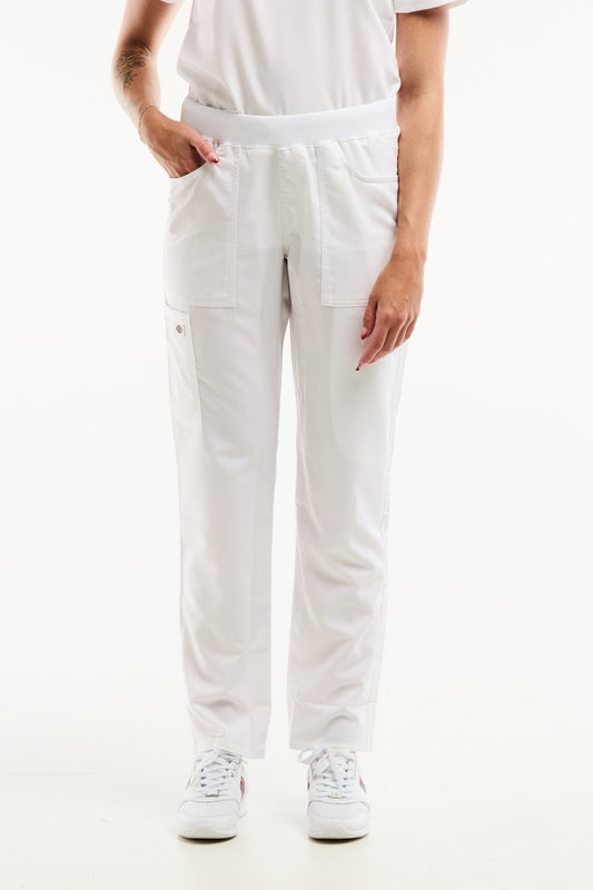 Pantalon médical Balance by Dickies blanc femme, coupe moderne, tissu extensible