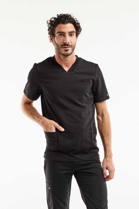 Tunique médicale Balance by Dickies homme noir, poches plaquées, tenues médicales