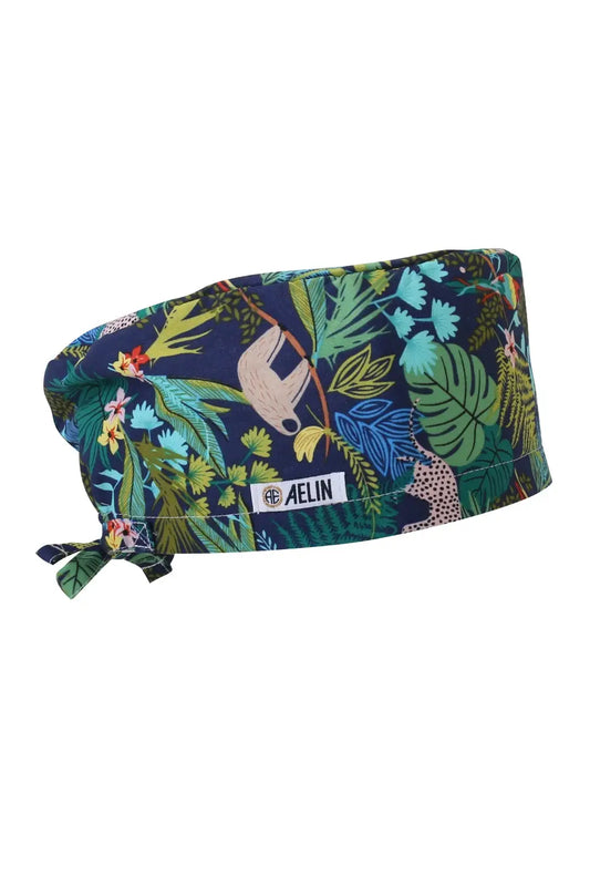 Calot médical avec imprimé tropical de fleurs et feuilles, idéal et couvrant