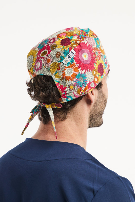 Calot médical multicolore à imprimé floral pour cheveux courts, modèle Calot de bloc