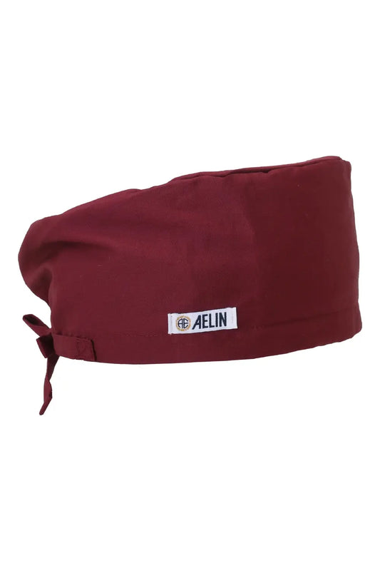 Calot médical couvrant bordeaux avec étiquette AELIN pour un look professionnel