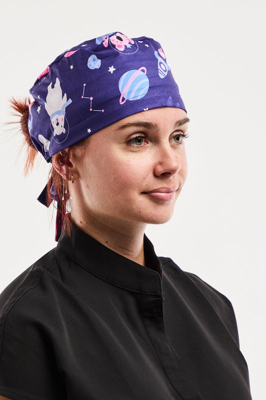 Calot médical imprimé Animaux de l’Espace violet avec planètes et étoiles