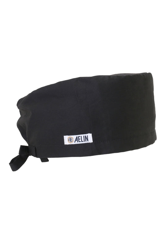 Calot médical noir avec patch blanc AELIN, idéal pour un usage médical couvrant
