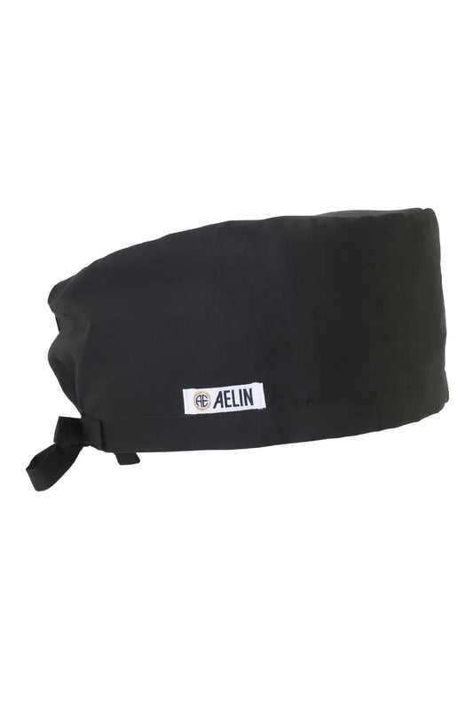 Calot médical noir avec patch blanc AELIN, idéal pour un usage médical couvrant
