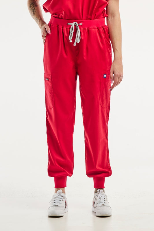 Pantalon médical jogger EMMA rouge pour femmes, alliant confort et style