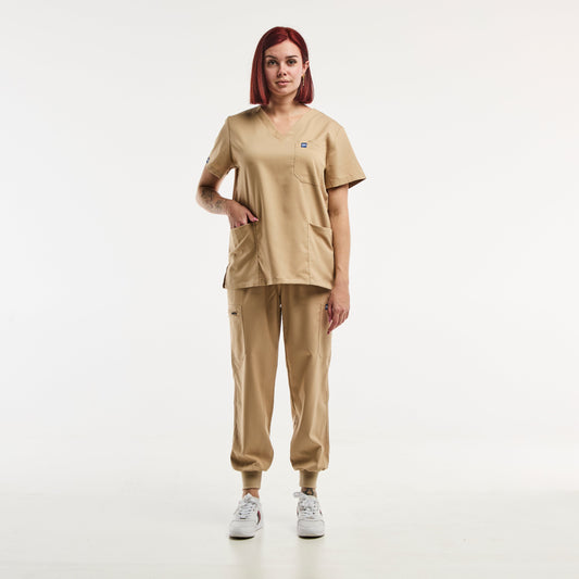 Tunique médicale et pantalon médical jogger beige clair EMMA pour femme