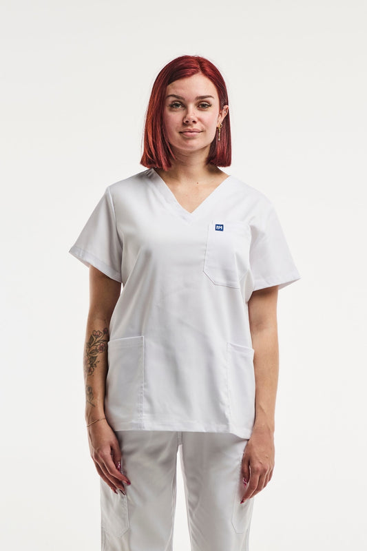 Pantalon médical jogger blanc EMMA pour tenue médicale feminine avec tunique médicale