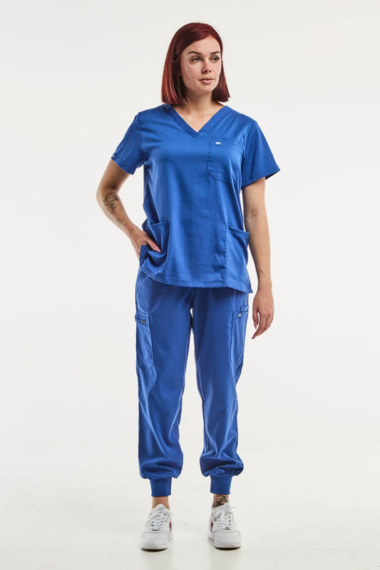 Pantalon de tenue médicale EMMA Jogger femme en bleu roi pour tunique médicale