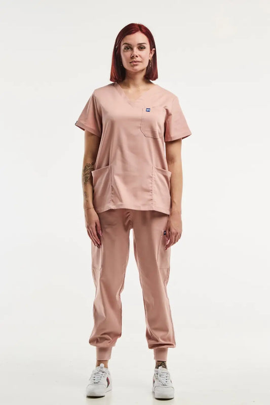 Tenue médicale rose clair EMMA Jogger pour femme avec tunique médicale à col