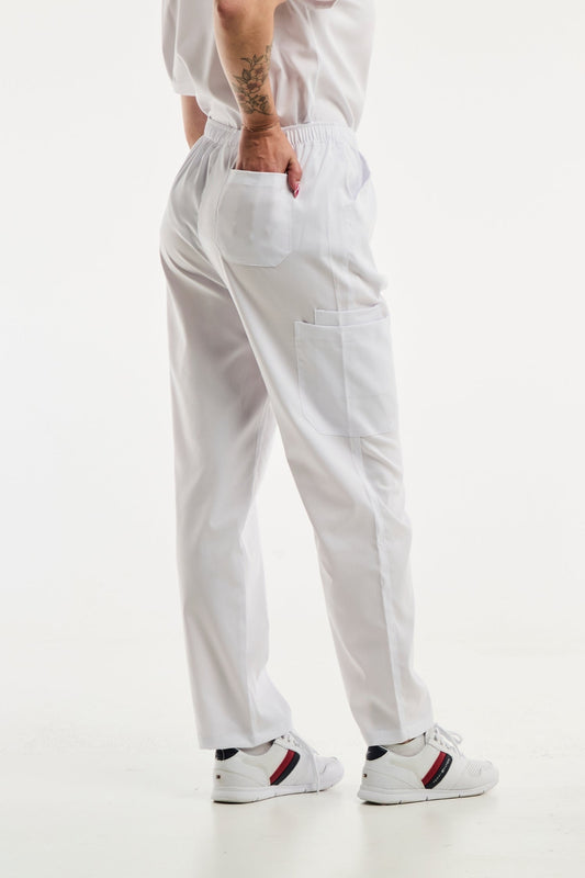 Pantalon médical EMMA blanc pour femmes, idéal pour tenues médicales et uniforms