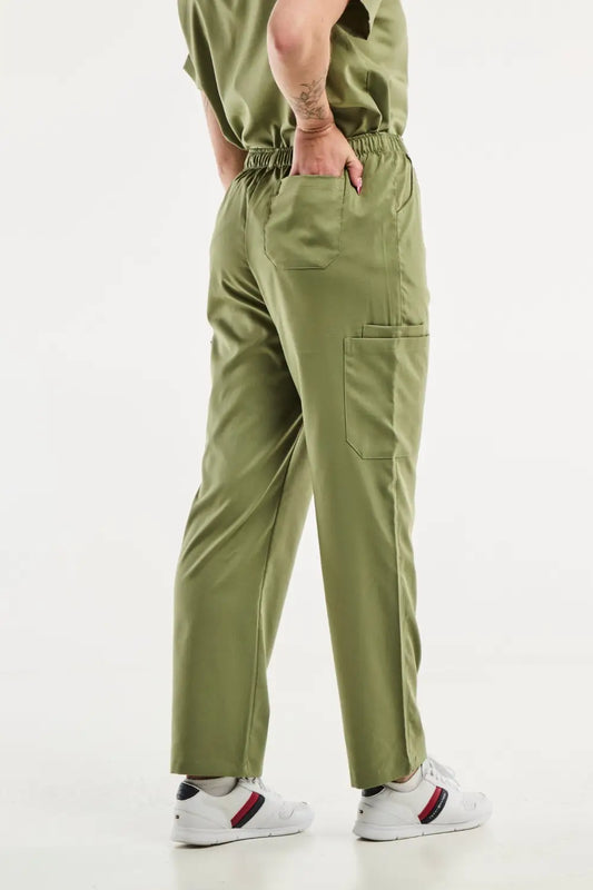 Pantalon médical Emma en vert olive, parfait pour les tenues médicales et uniforms
