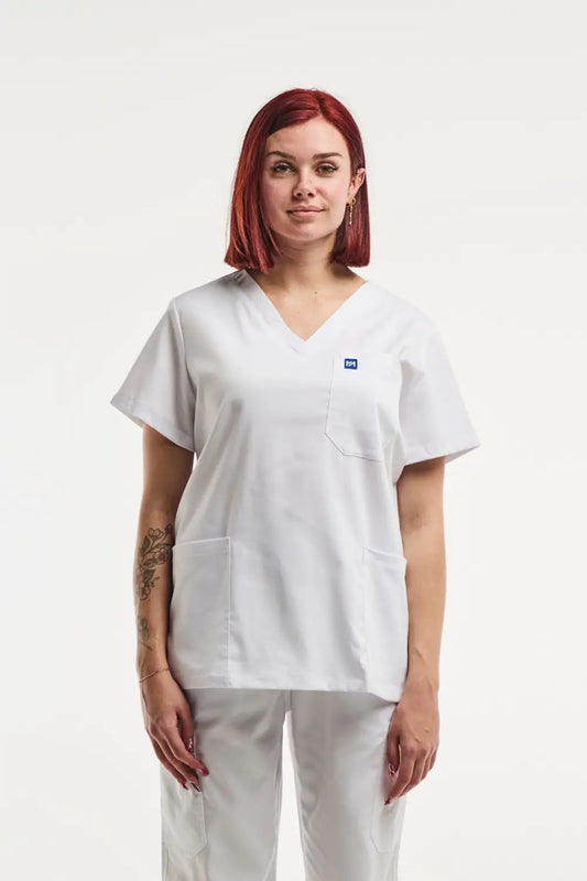Pantalon médical ajusté blanc EMMA - Tenue médicale femme pour professionnels de santé