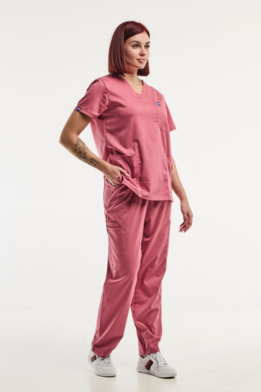 Pantalon médical ajusté rose pour femme EMMA, tenue médicale élégante
