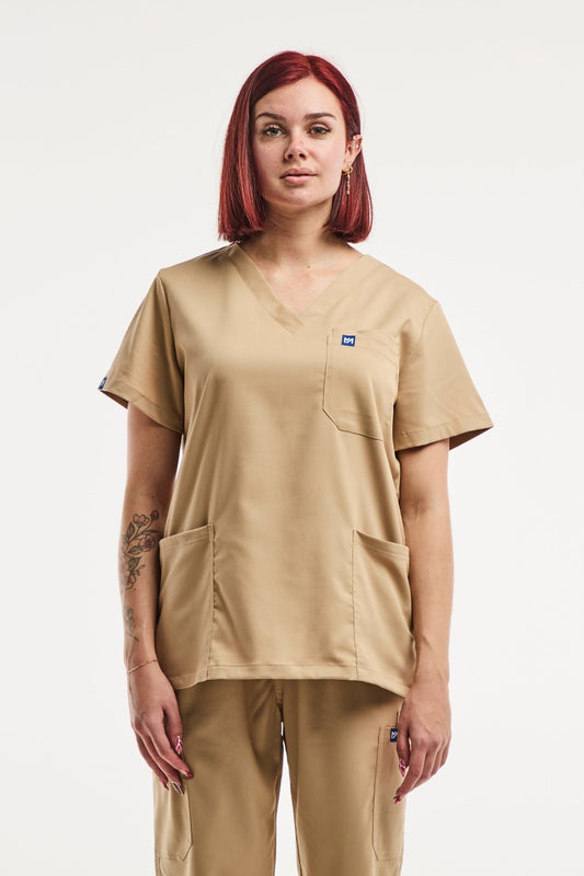 Tunique médicale col Emma beige clair pour femme en scrubs médicaux