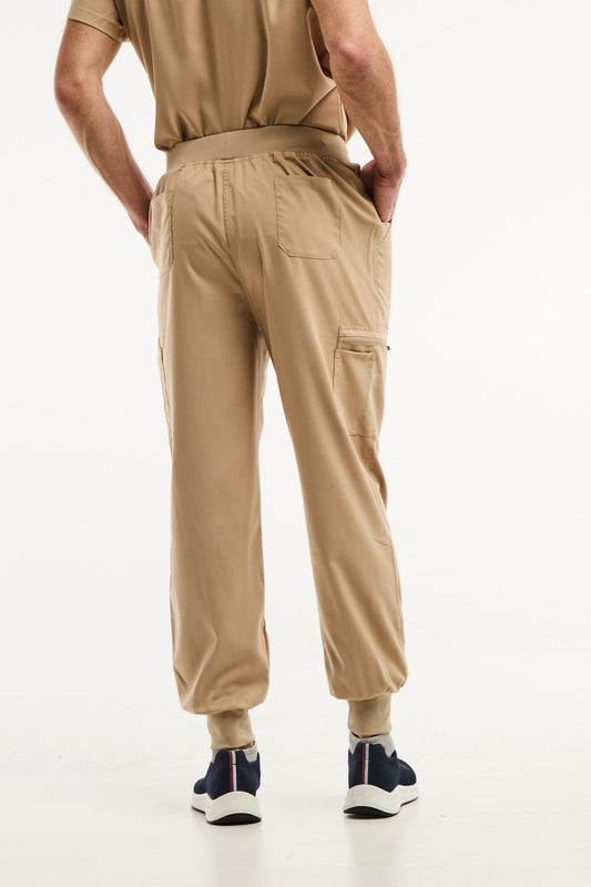 Pantalon médical jogger LUCA en beige clair pour hommes en tan scrub pants