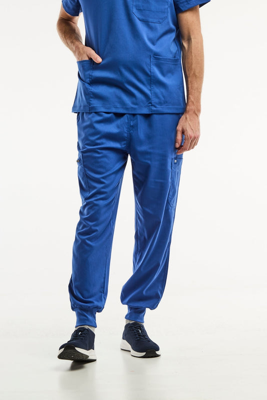 Pantalon médical jogger LUCA en bleu roi pour homme, idéal pour les professionnels de santé