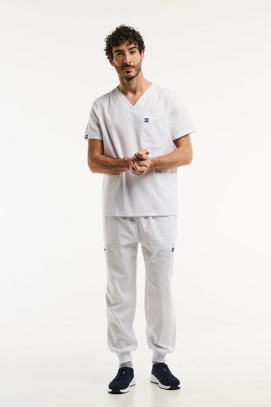 Vêtement médical complet blanc LUCA Jogger pour homme, tenue médicale élégante