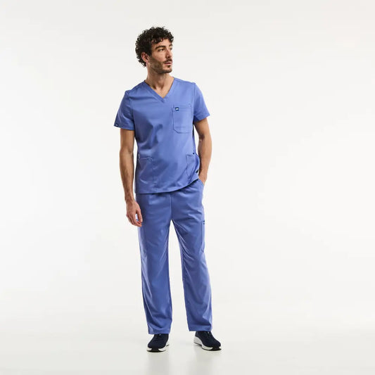 Ensemble médical LUCA en bleu, tunique col répondant aux exigences professionnelles