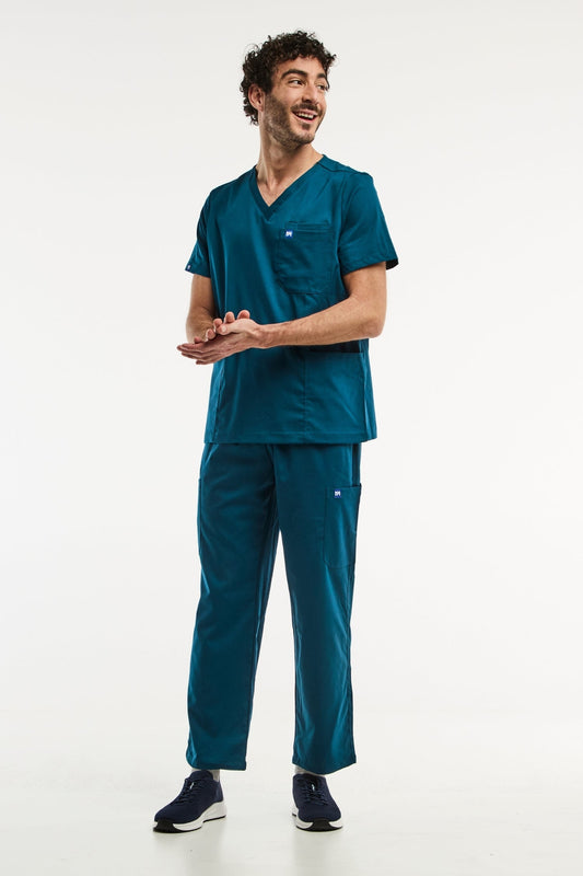 Vêtements médicaux teal LUCA Homme, ensemble médical, tunique col, pantalon classique