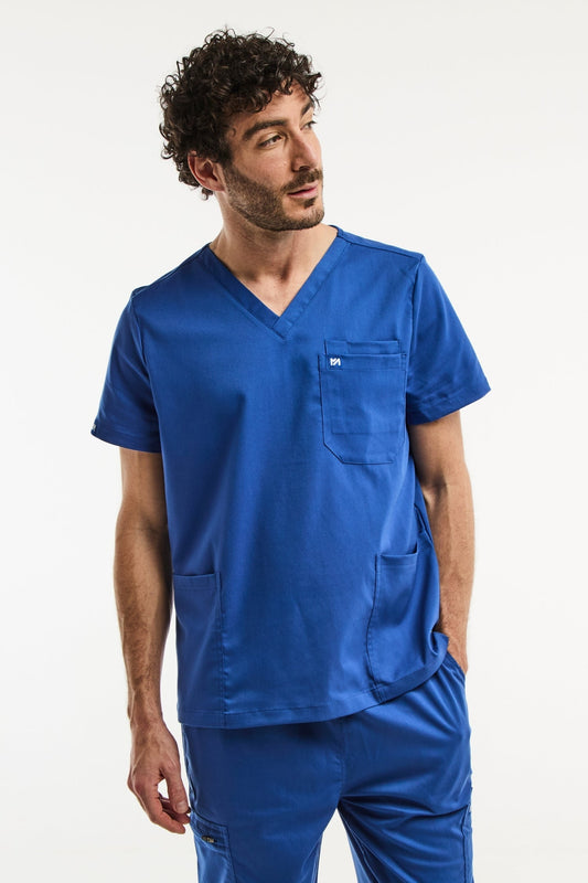Tunique médicale col bleu roi pour homme, set de scrubs médicaux LUCA