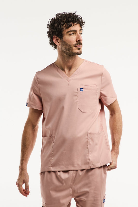 Tunique médicale col homme rose clair LUCA, scrubs médicaux tendance et confortables