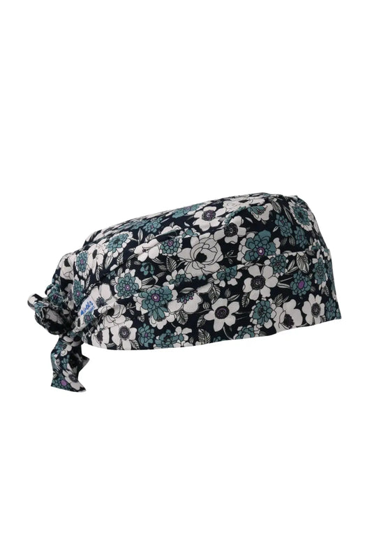 Calot médical à motif camouflage pour cheveux courts, modèle Noir avec motif floral – Gris
