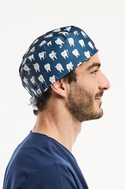 Pack découverte Aelin : casquette chirurgicale bleu marine taille courte dent motifs
