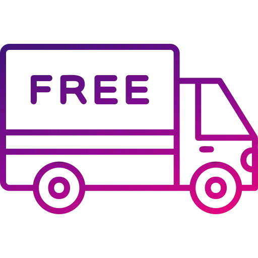 Dessin en ligne violette d'un camion de livraison avec le texte 'GRATUIT' sur le côté.