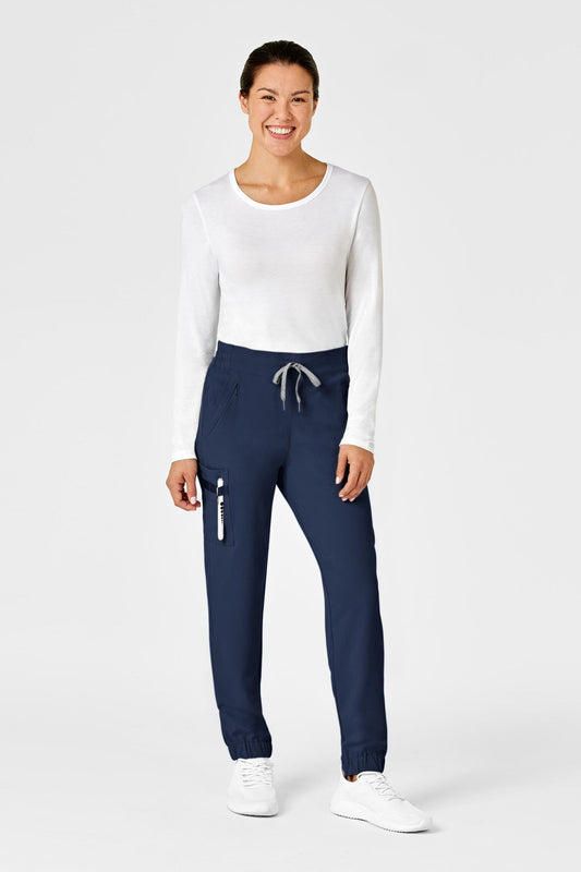Pantalon médical femme bleu marine avec poches cargo et coupe moderne