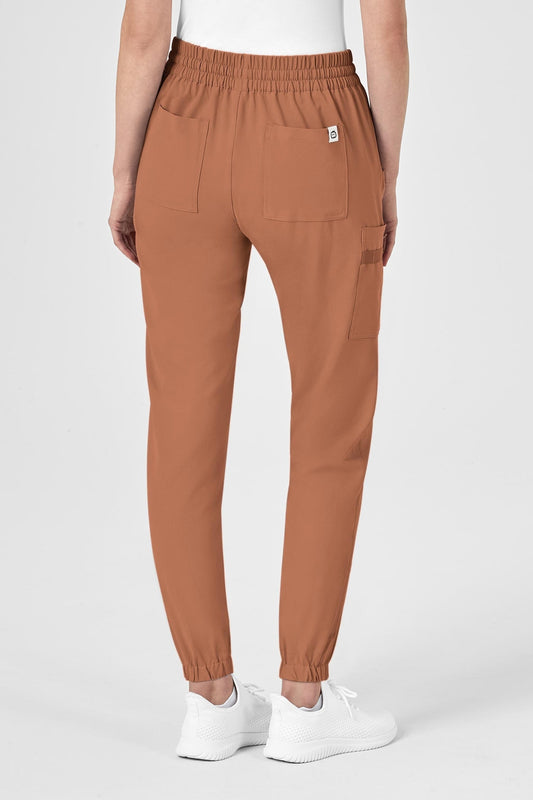 Pantalon médical marron pour femme avec coupe moderne et poches cargo classiques