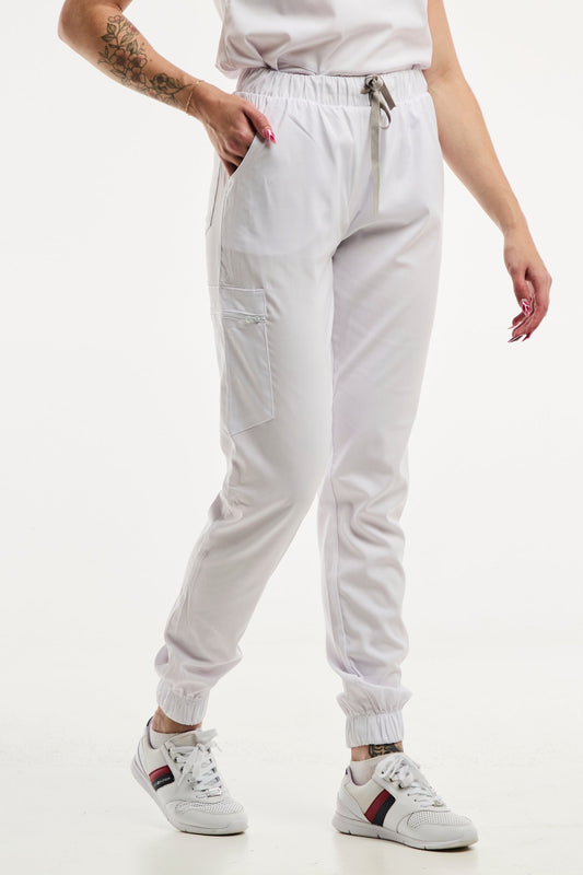 Pantalon médical Slimfit blanc en édition limitée, style cargo moderne