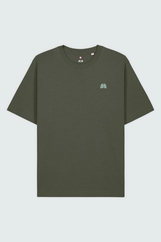 T-shirt premium Aelin Paris olive vert, coton lourd unisexe pneumologie