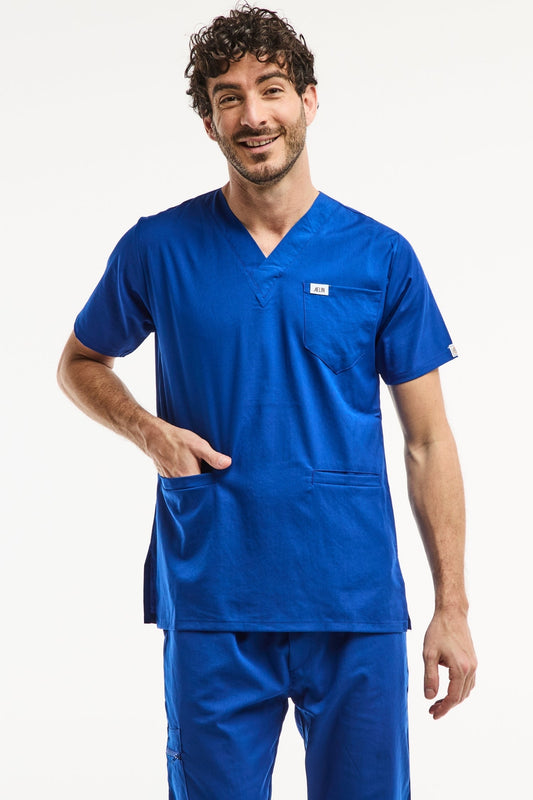 Tunique médicale bleu royal Slimfit pour homme, idéale pour un look professionnel