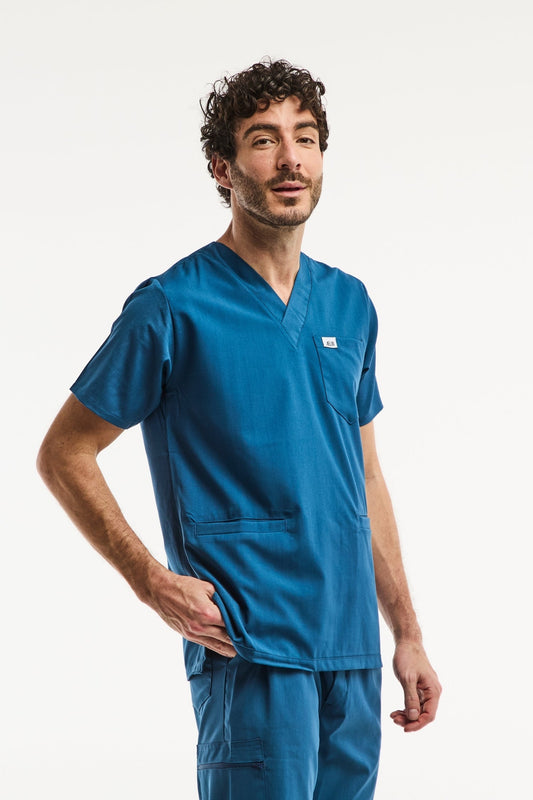 Tunique médicale bleu turquoise Slimfit pour hommes, uniforms de soins professionnels