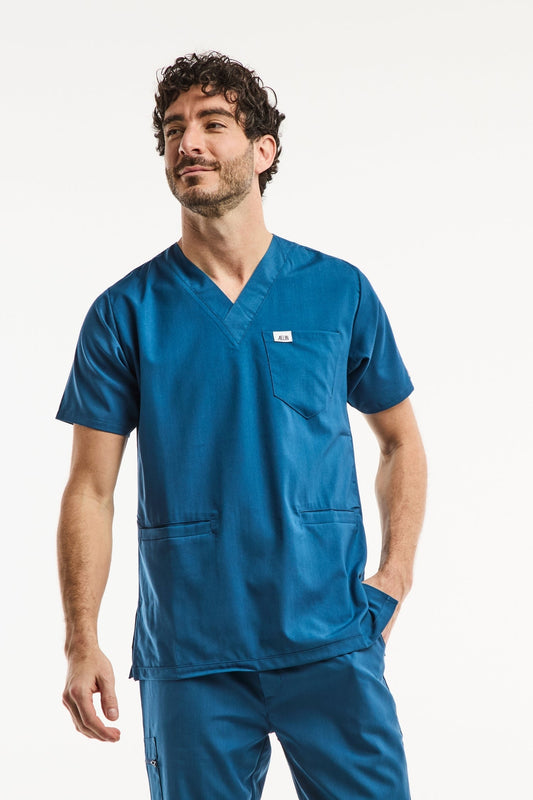 Tunique médicale bleu turquoise Slimfit pour homme, parfaite pour les uniformes médicaux