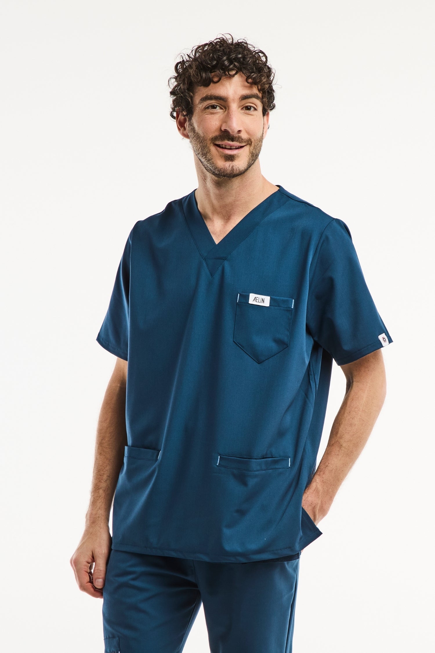 Tunique médicale pour homme en bleu turquoise, tenues médicales slimfit, style uniforme
