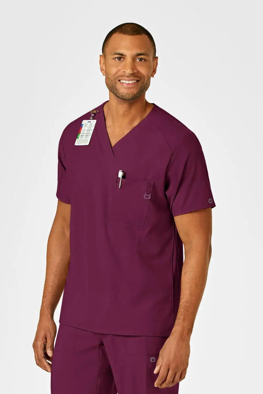 Professionnel de santé en tunique médicale W123 bordeaux homme avec pantalon assorti