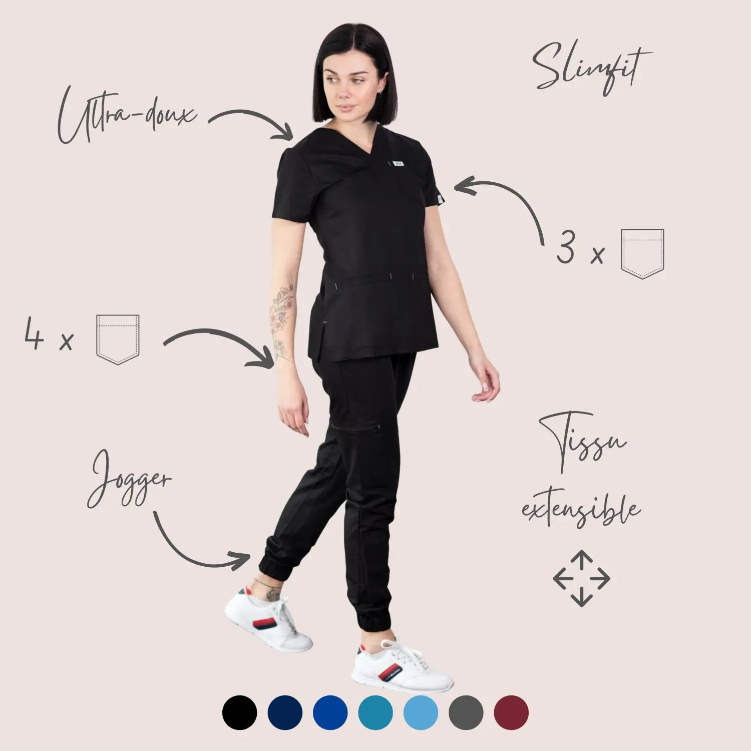 Tenue médicale - Noir Slim fit - Femme