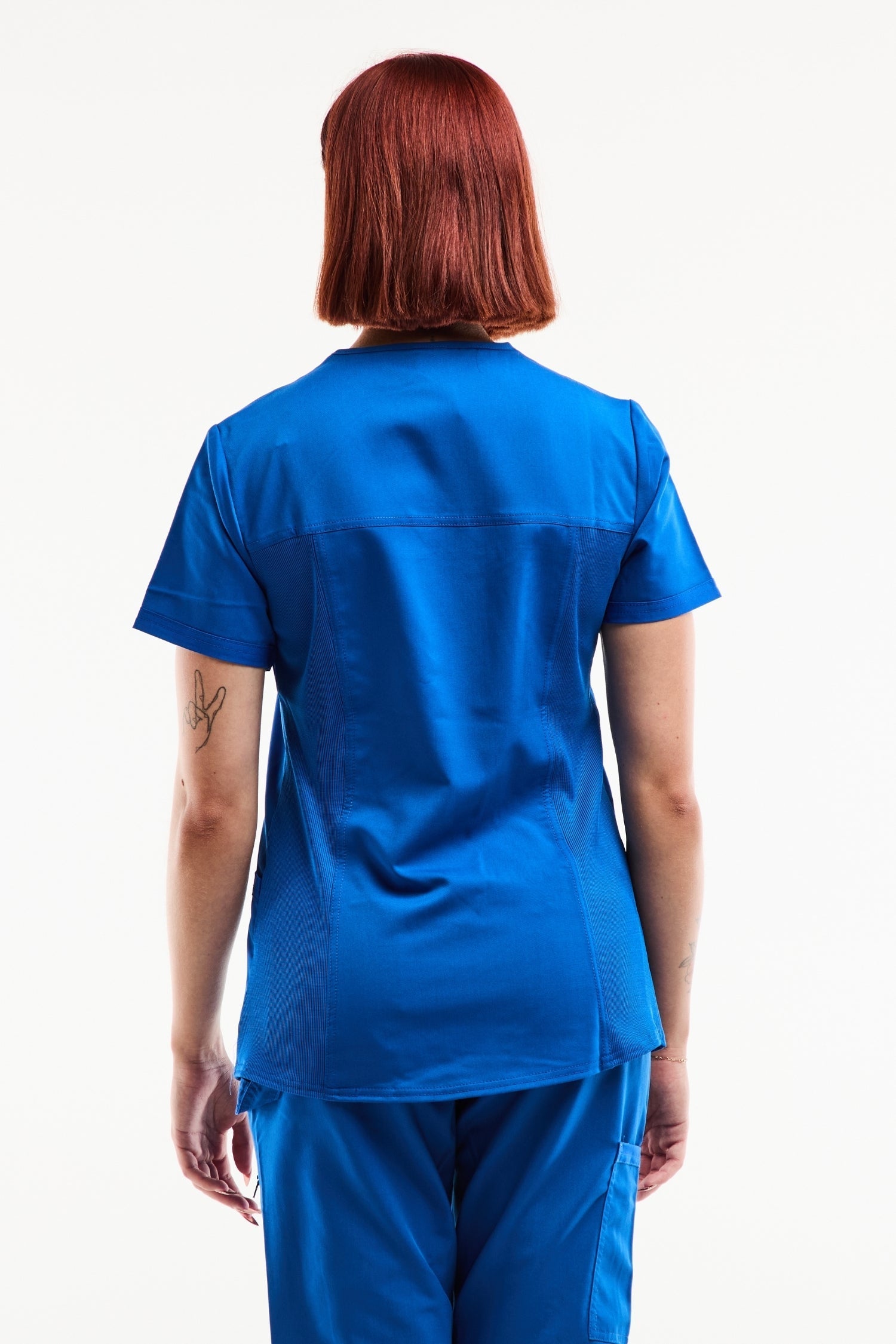 Tunique médicale Balance by Dickies femme bleu royal, dos avec panneau texturé extensible