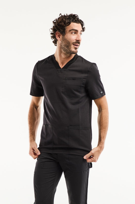 Tunique médicale Balance by Dickies homme noir, poches plaquées, v-neck manches courtes