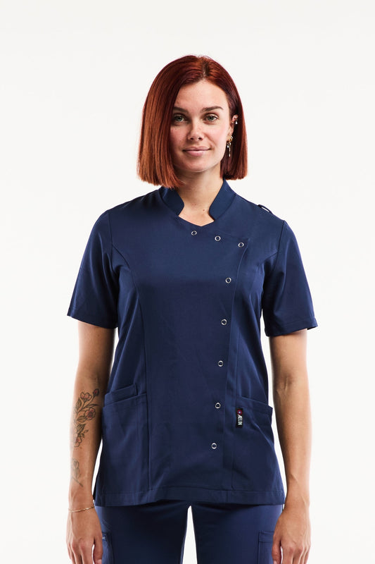 Blouse médicale Aurelia femme bleu marine à pressions et poches