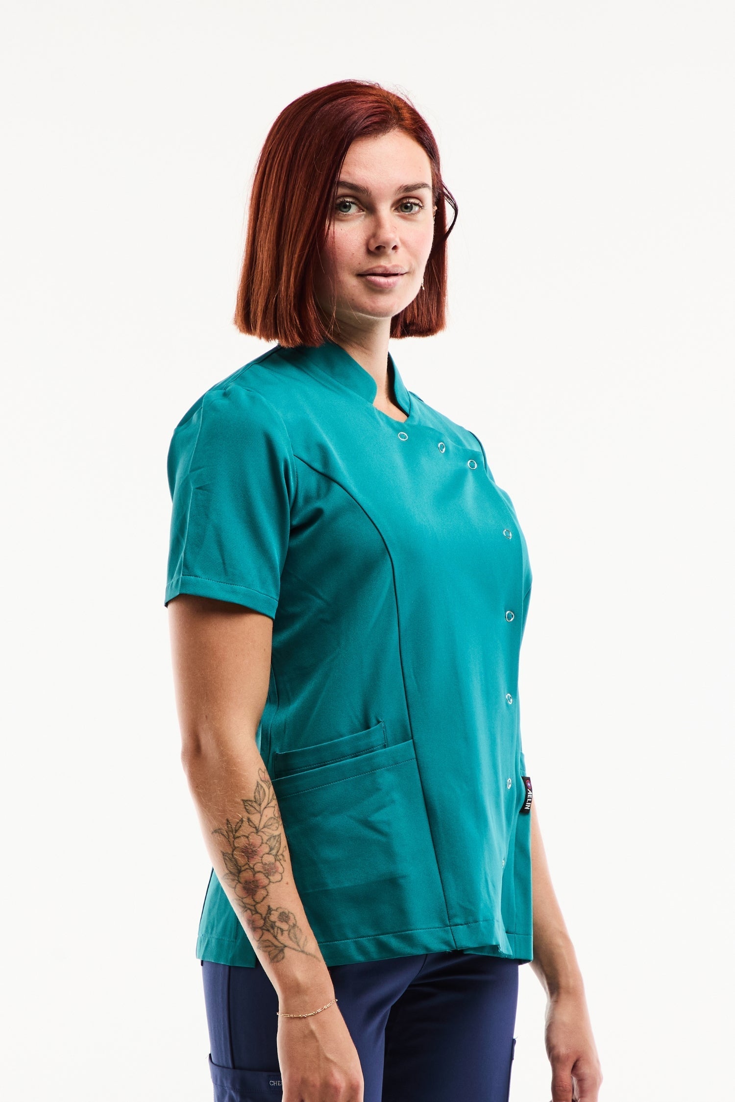 Blouse médicale Aurelia femme en bleu turquoise stretch ultra douce