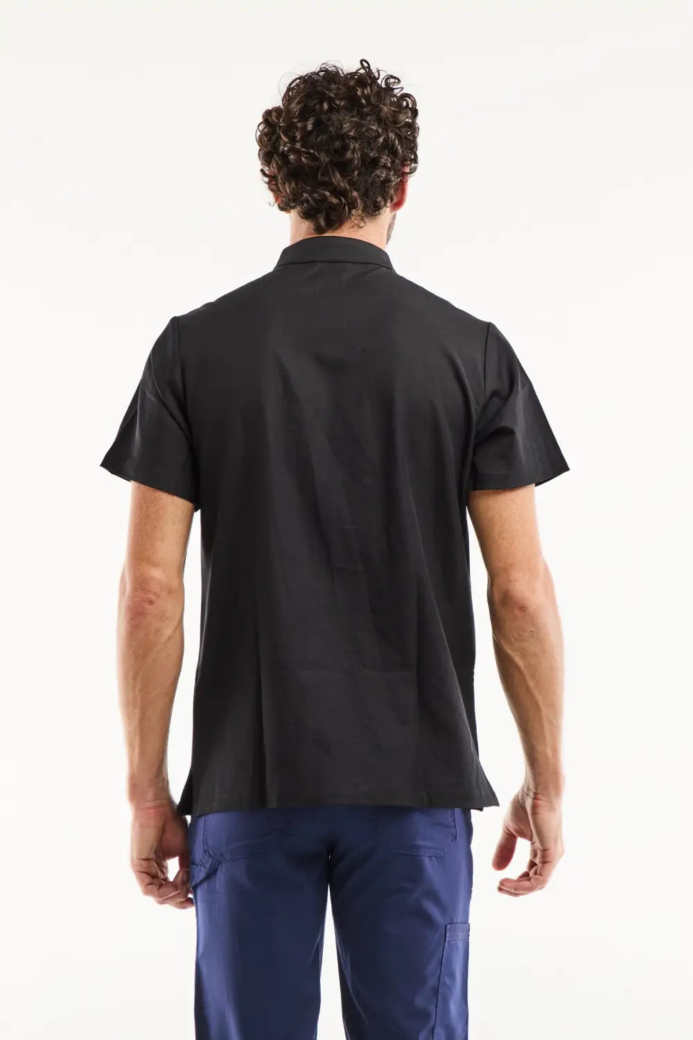 Blouse médicale homme noir à col officier moderne en tissu technique