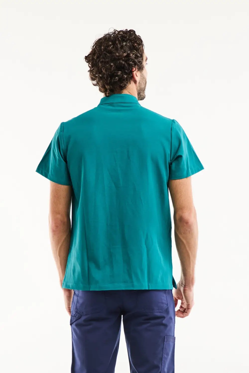Blouse médicale homme col officier moderne en tissu technique vert turquoise