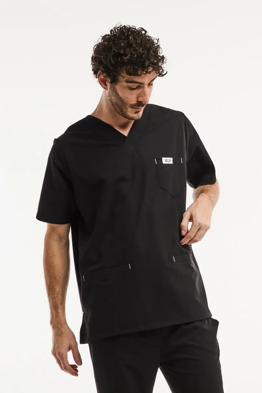 Tunique médicale noire pour homme, slimfit, parfaite pour les tenues médicales modernes