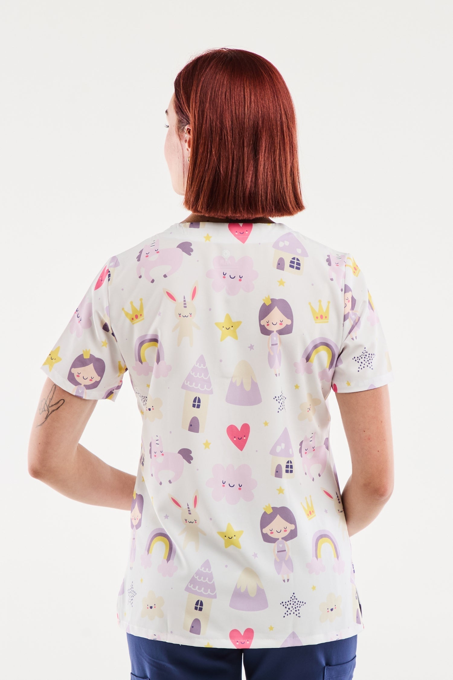 Tunique médicale imprimée femme stretch licornes arc-en-ciel