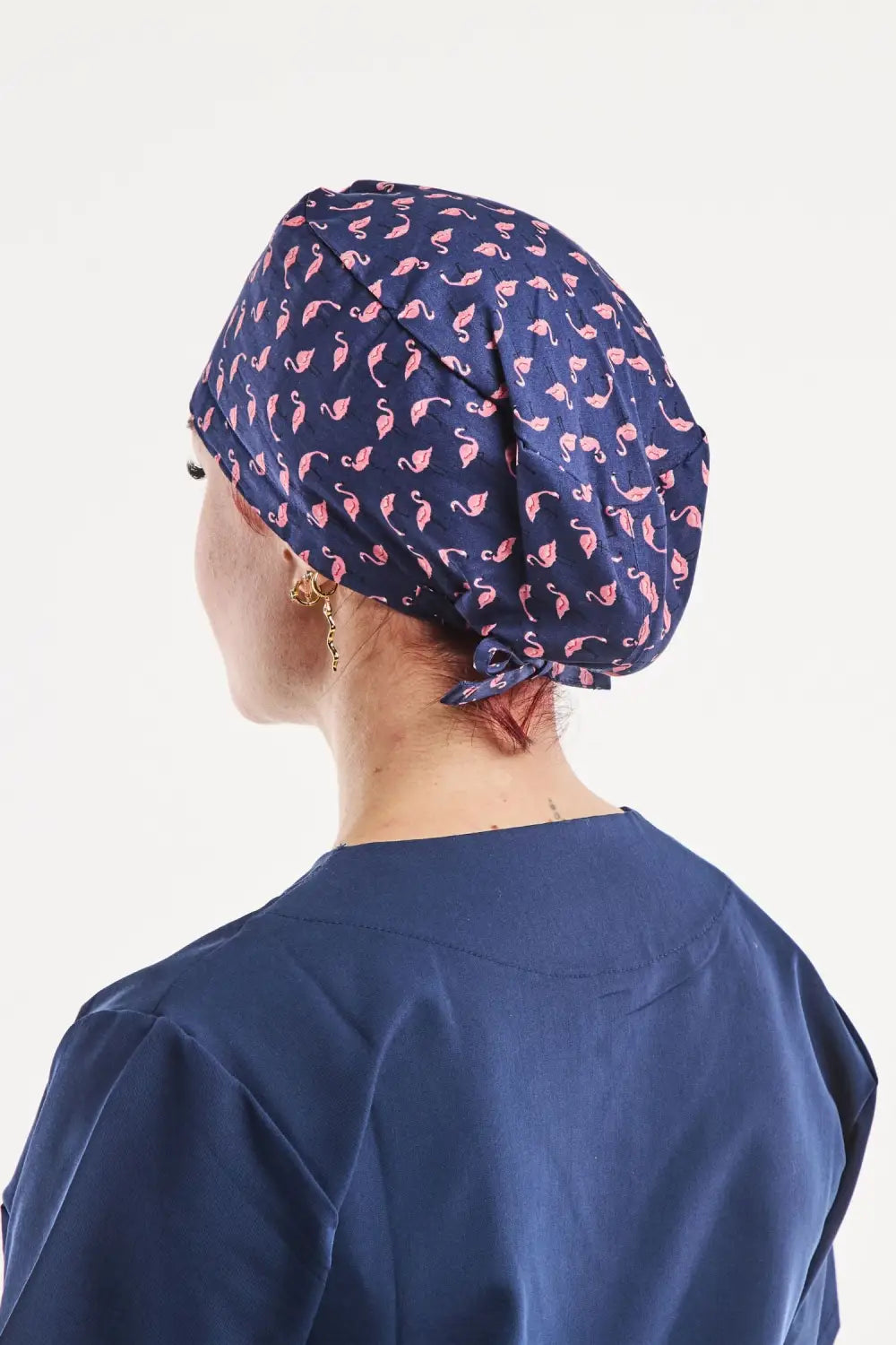 Calot médical couvrant bleu marine imprimé flamant rose pour le personnel soignant