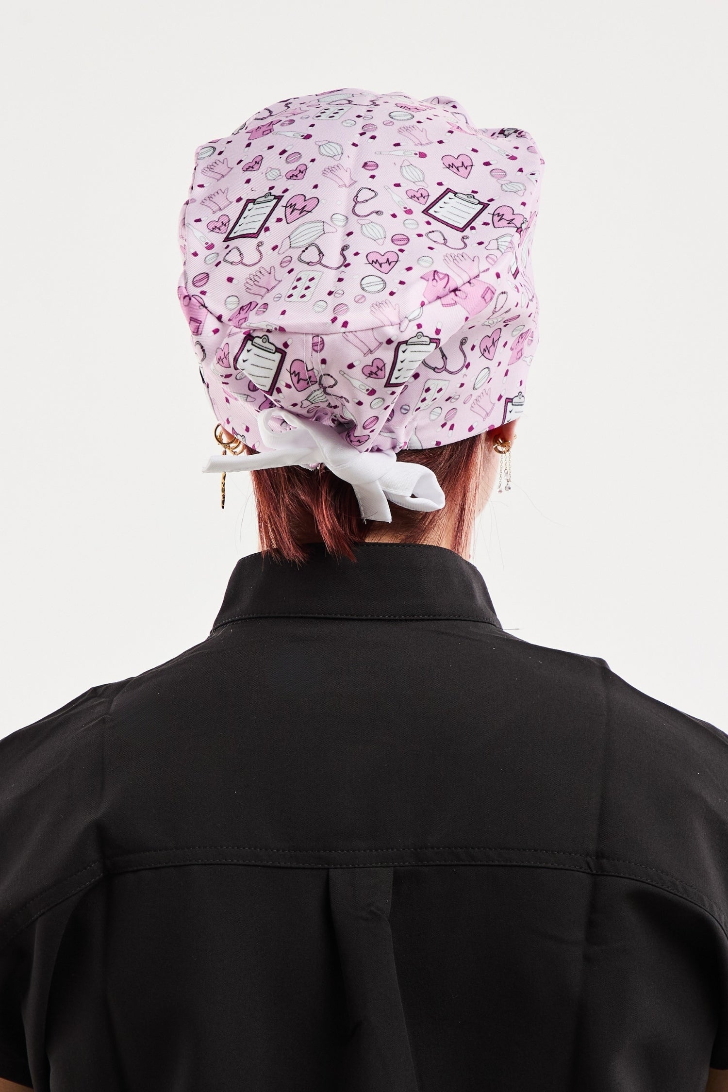 Calot médical Aelin en coton lavande et blanc à motifs chats, collection art