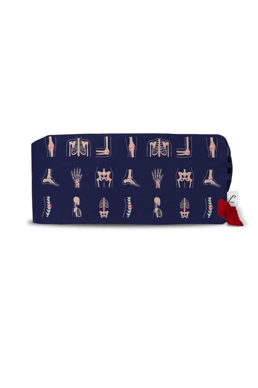 Calot médical Aelin collection art avec tapis yoga anatomie osseuse bleu marine
