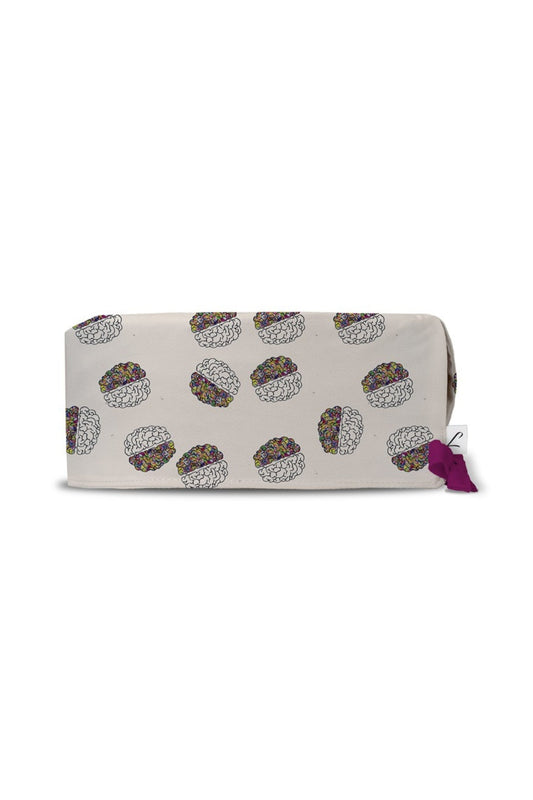 Calot médical Aelin beige avec trousse blanche à motif fleurs violettes et blanches